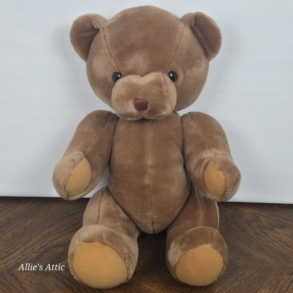 Vintage Jointed Brown Teddy Bear 17" Korea‎ Black Eyes Hard Stuffed Animal Toy